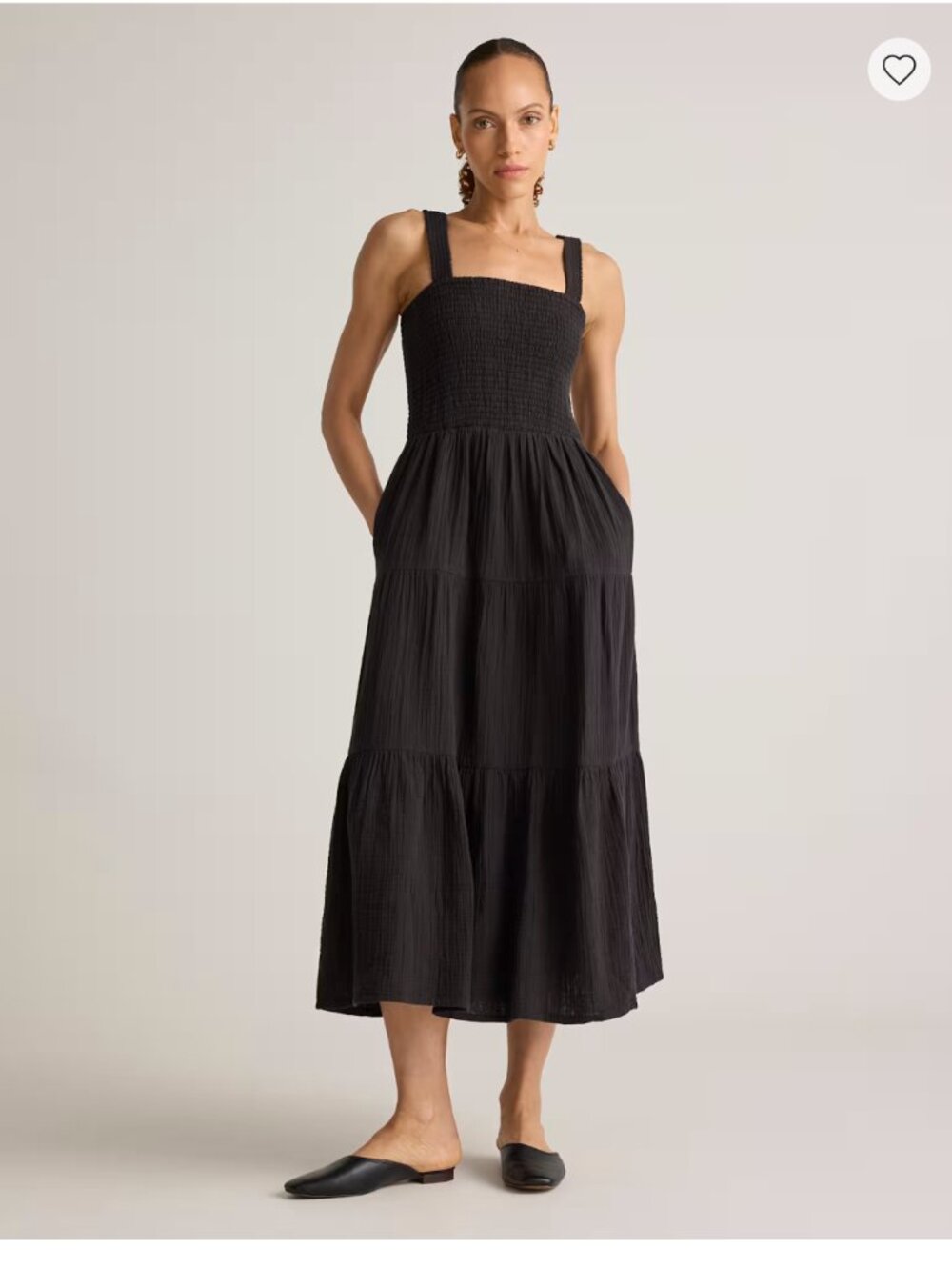 Quince 100% Organic Cotton Gauze Smocked Sleeveless Maxi Dress (Black, L)